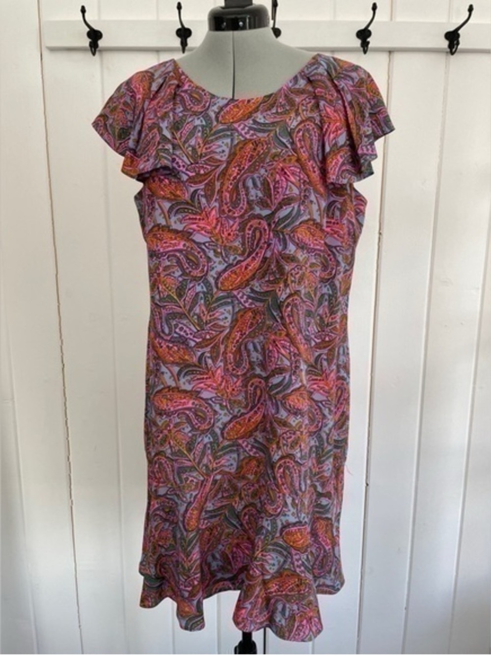 Floral Paisley Flutter-Sleeve Dress in Pink and Purple